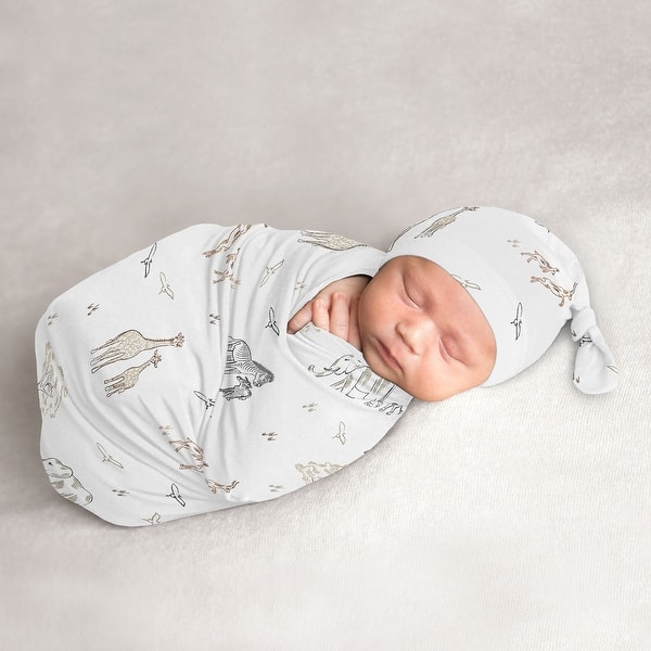 slide 2 of 6, Sweet Jojo Designs Jungle Safari Animal Boy Girl Gender Neutral Unisex Baby Cocoon and Beanie Hat Sleep Sack 2p Elephant Giraffe
