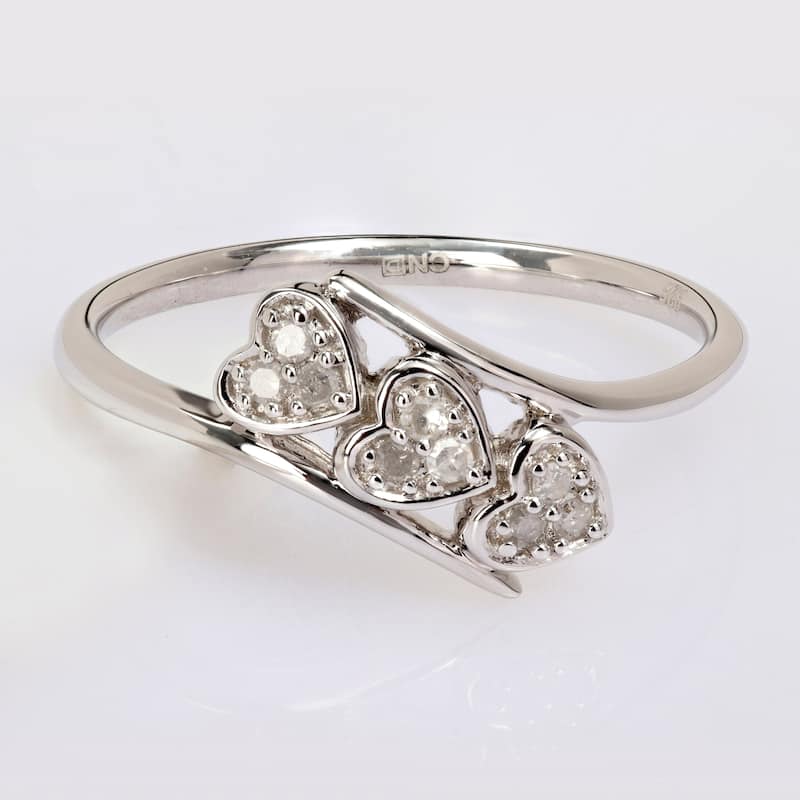 Miadora 1/10ct TDW Diamond Triple Heart Promise Ring in Sterling Silver