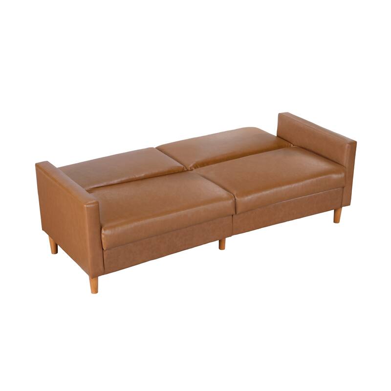 Camel Faux Leather Convertible Futon Sofa with Plywood Frame