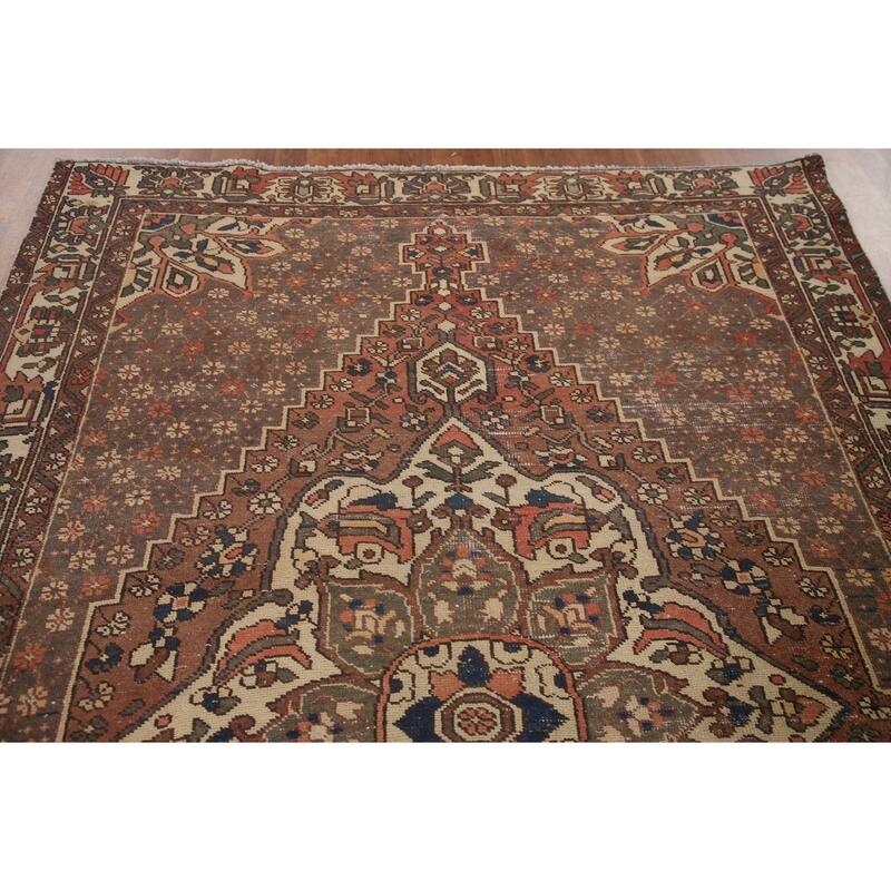Hand Knotted Oriental 100% Wool Carpet Traditional Tribal Brown Bakhtiari Area Rug - 9' 10'' X 6' 2''