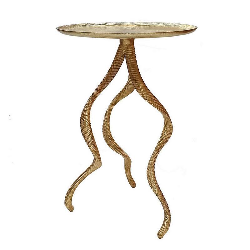 24" Gold Accent Side Table with Antler-Inspired Design and Aluminum Build Ribbed Metal Texture - 16.1 L x 16.1 W x 24.5 H Inches