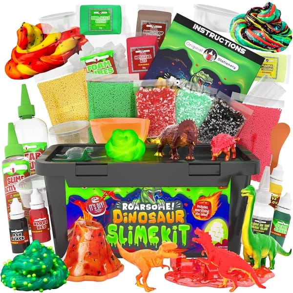 slide 2 of 5, Original Stationery Dinosaur Slime Kit, Glow in The Dark Slime Making Kit, Dino Slimes for Boys, Fun DIY Kit
