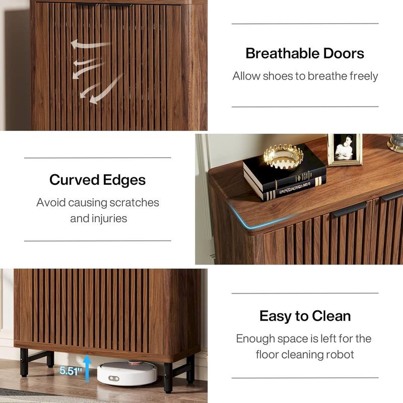 6-Tier Shoe Cabinet with Shutter Doors Adjustable Shelves Wooden Storage Cabinet for Entryway/Hallway/Closet/Living Room