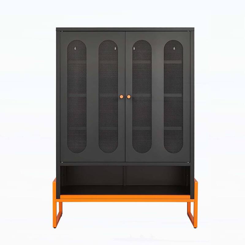 Modern Minimalist Double Door Shoe Cabinet - Black