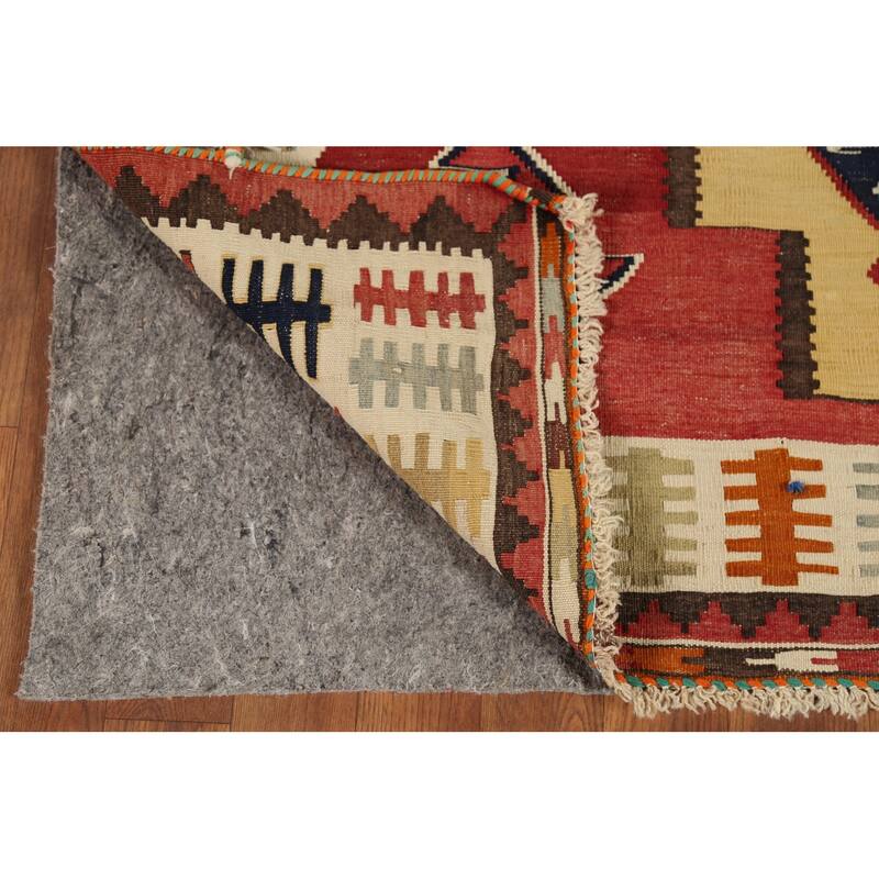 Red Kilim Qashqai Persian Vintage Rug Hand-Knotted Wool Carpet - 4'3"x 7'2"