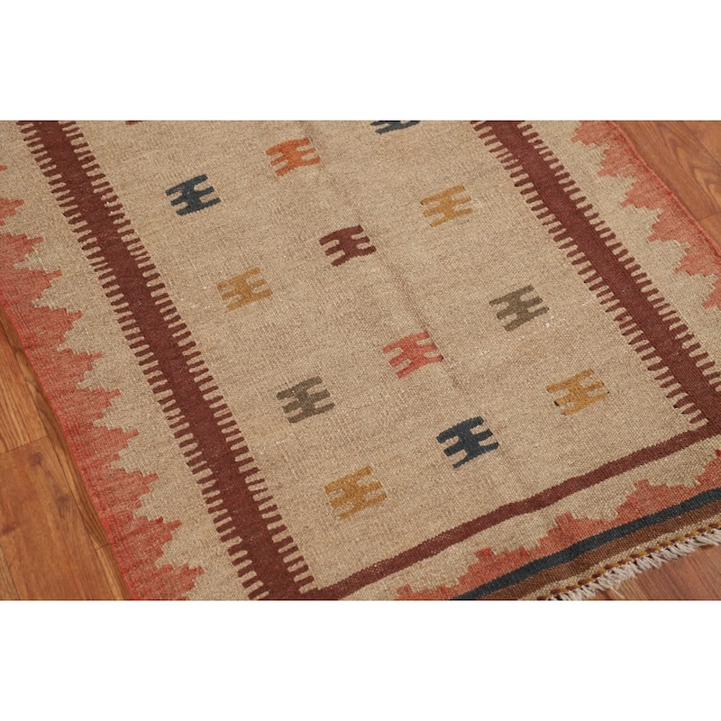Reversible Kilim Persian Foyer Rug Hand-Woven Wool Carpet - 2'9"x 6'3"