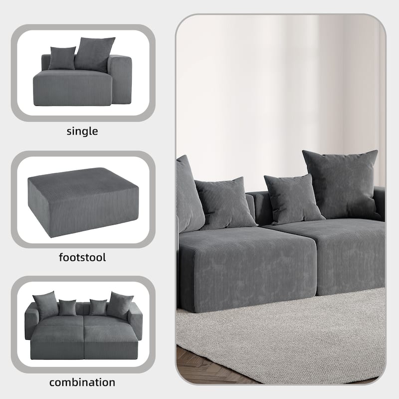 2 Set Oversized Corduroy Sectional Sofa Square Arm