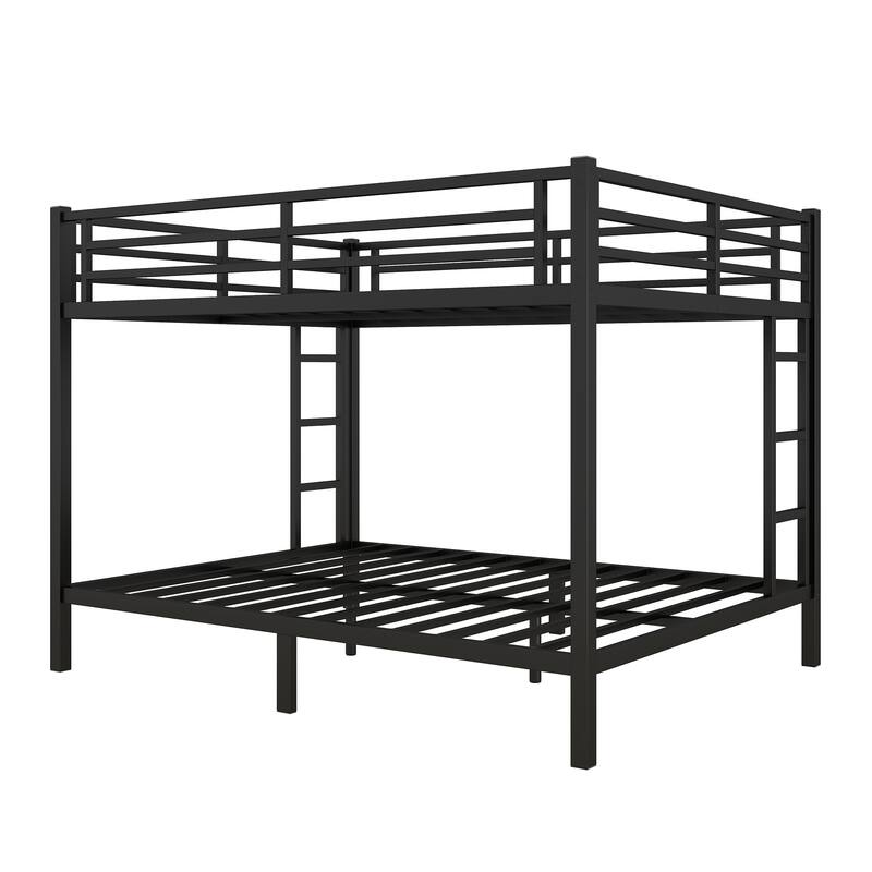 Metal Bunk Bed with Dual Ladders, Noise-Free Sleep, Space-Saving Storage & Safety Guardrails