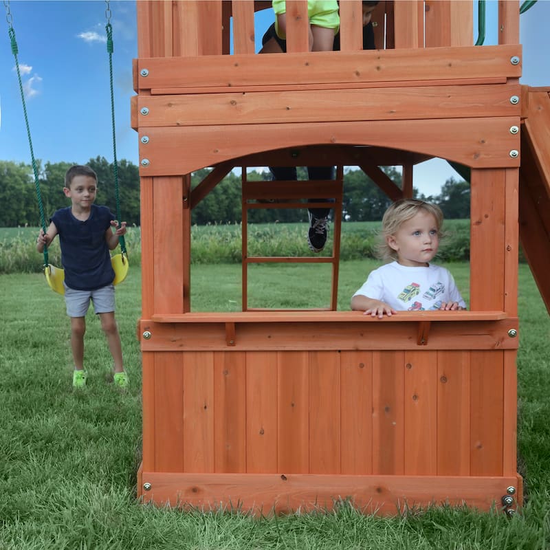 Backyard Discovery Atlantis Cedar Wood Swing Set, Slide, Clubhouse - 18'1" x 7'9"