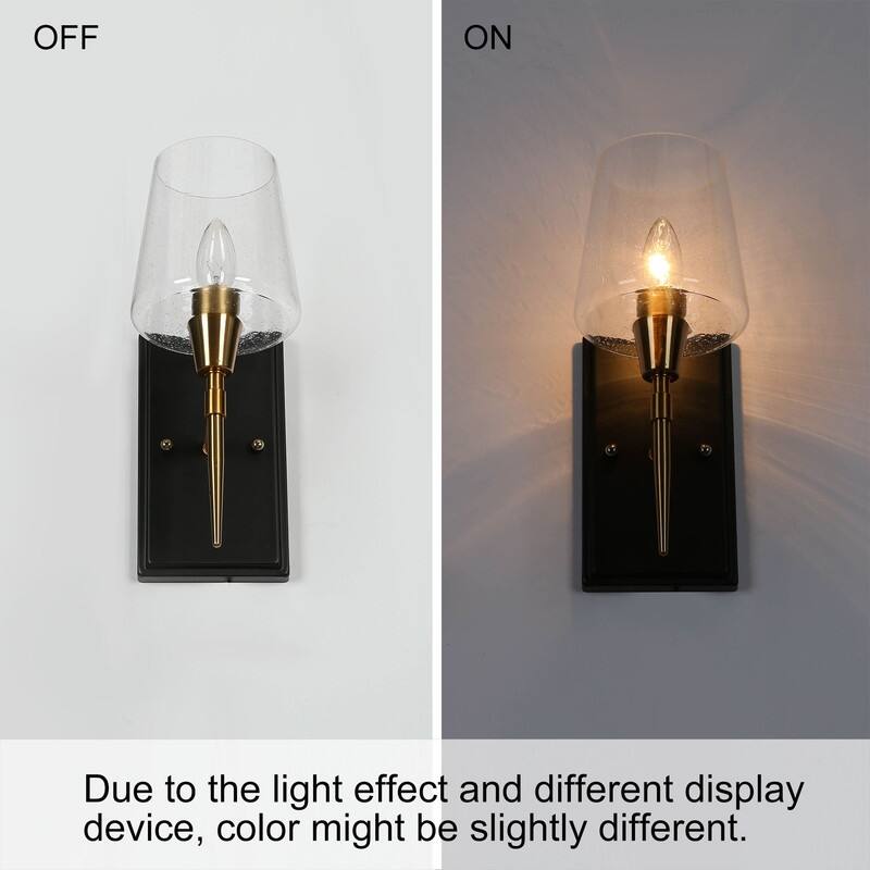 Kahlil Modern Black Gold 1-Light Seeded Glass Wall Sconces Bathroom Vanity Lights