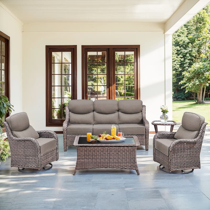 Gymojoy 5-Piece Patio Furniture Set with Swivel Glider Chairs, 6-Inch Ultra-Plush Cushions & Water-Resistant Olefin Fabric