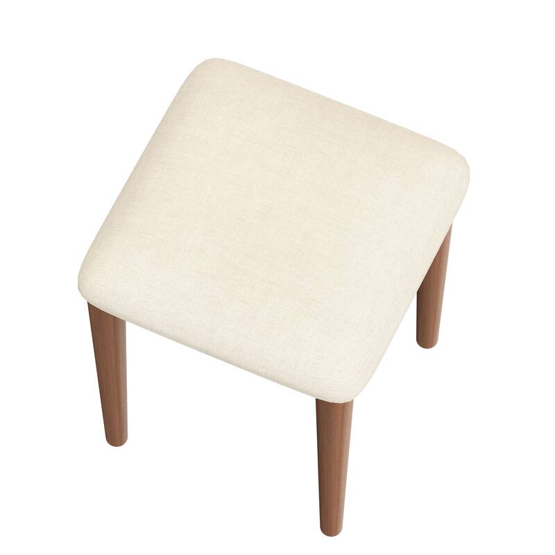 Bohemian Rattan Makeup Vanity Set with Stool, Wooden Vantiy Desk Walnut Dressing Table with Flip-Top Mirror & 3 Drawers