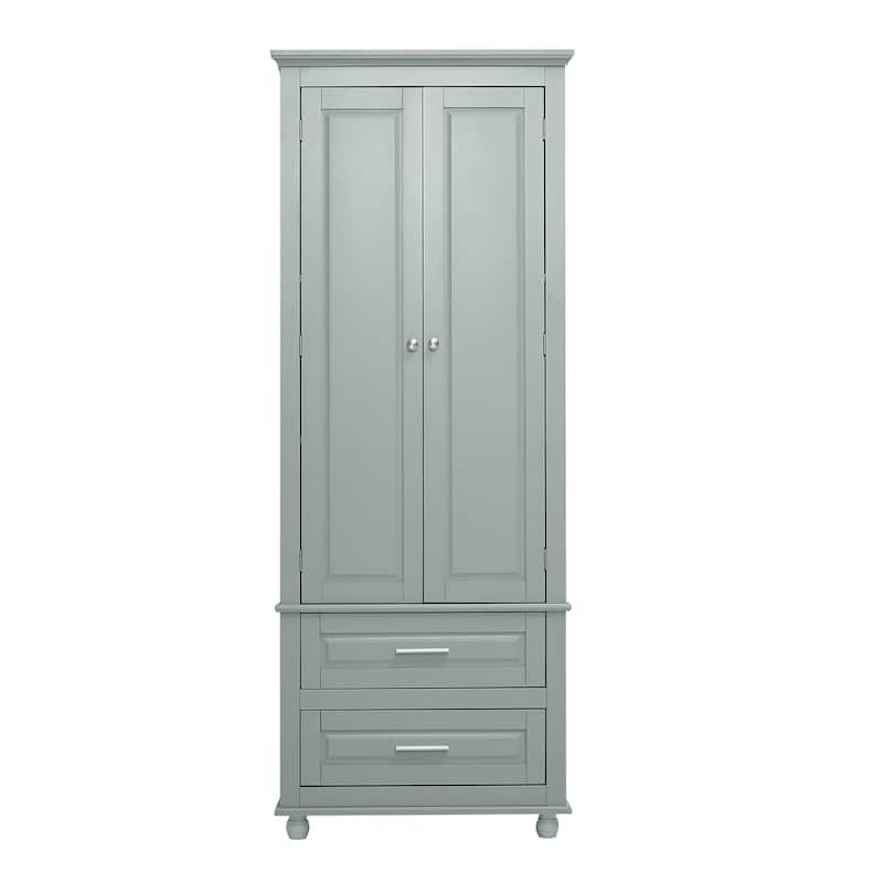 Floor Standing Bathroom Cabinet 62.50" H Wooden Bathroom Cabinet with 2 Drawers 2 Door Vertical Bathroom Organizer Cabinet