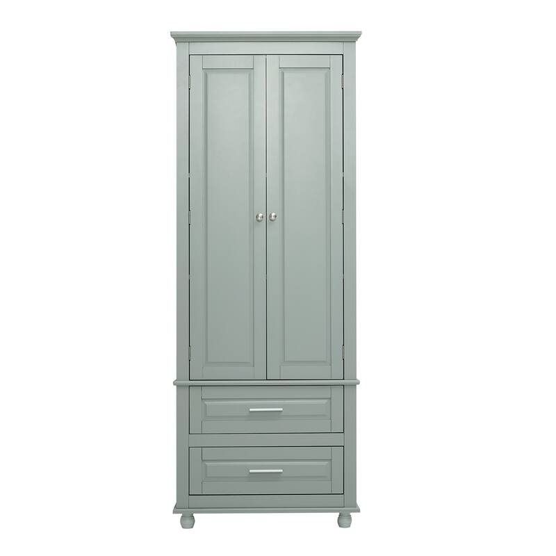 Freestanding Tall Storage Cabinet with 2 Drawers, 2 Doors, Round Legs and Adjustable Shelf for Bathroom Office Kitchen