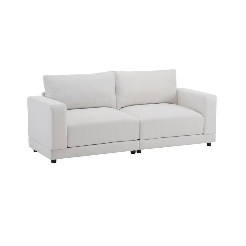 Modern Loveseat Sofa, 81 Inch Upholstered 2-Seater Couch with Square Armrests and Wooden Legs, Living Room Furniture