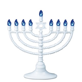 Shop 11.5&quot; White and Blue Traditional Style LED Battery Powered Chanukah Menorah - On Sale ...