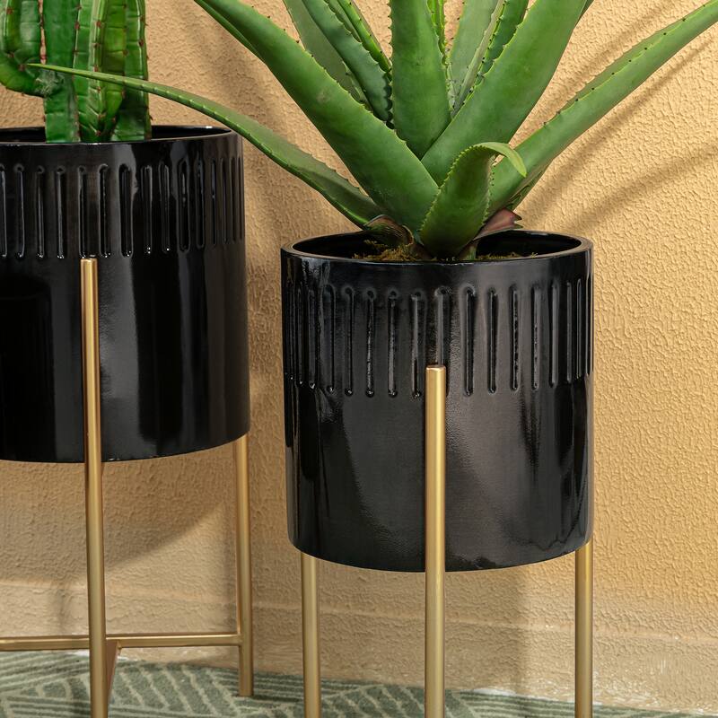 Glitzhome Set of 3 Modern Metal Cachepot Planters with Stands Plant Flower Pot Indoor Outdoor