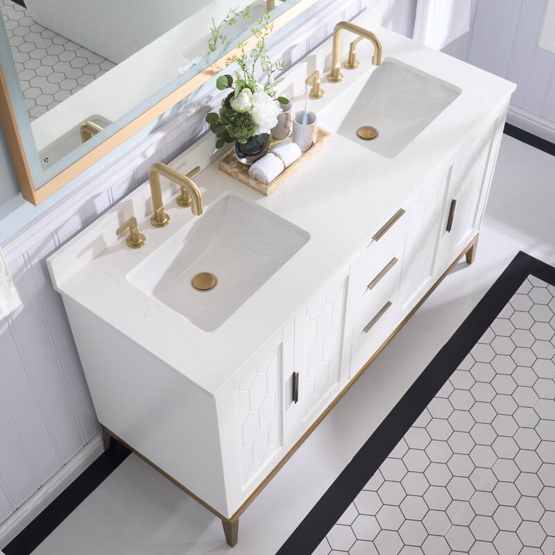 35''H Solid Wood Bath Vanity with Stain-resistant Carrera White Quartz Top and Sink