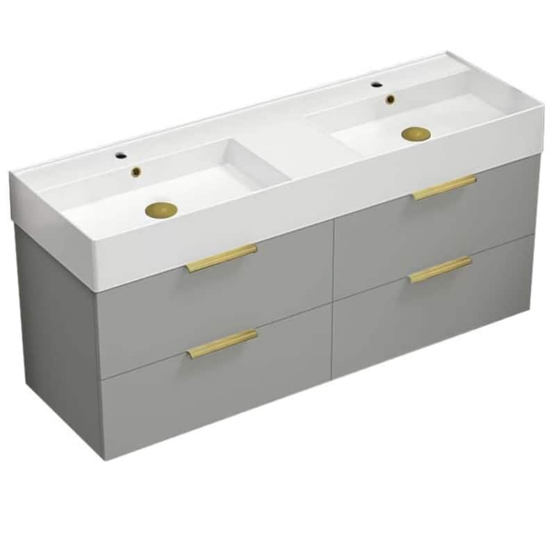 Nameeks Derin-5618-W-2 Derin 54" Wall Mounted Double Basin Vanity Set
