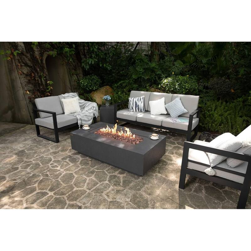 Madison 60" Rectangular Travertine Fire Pit Table by AMS Fireplace