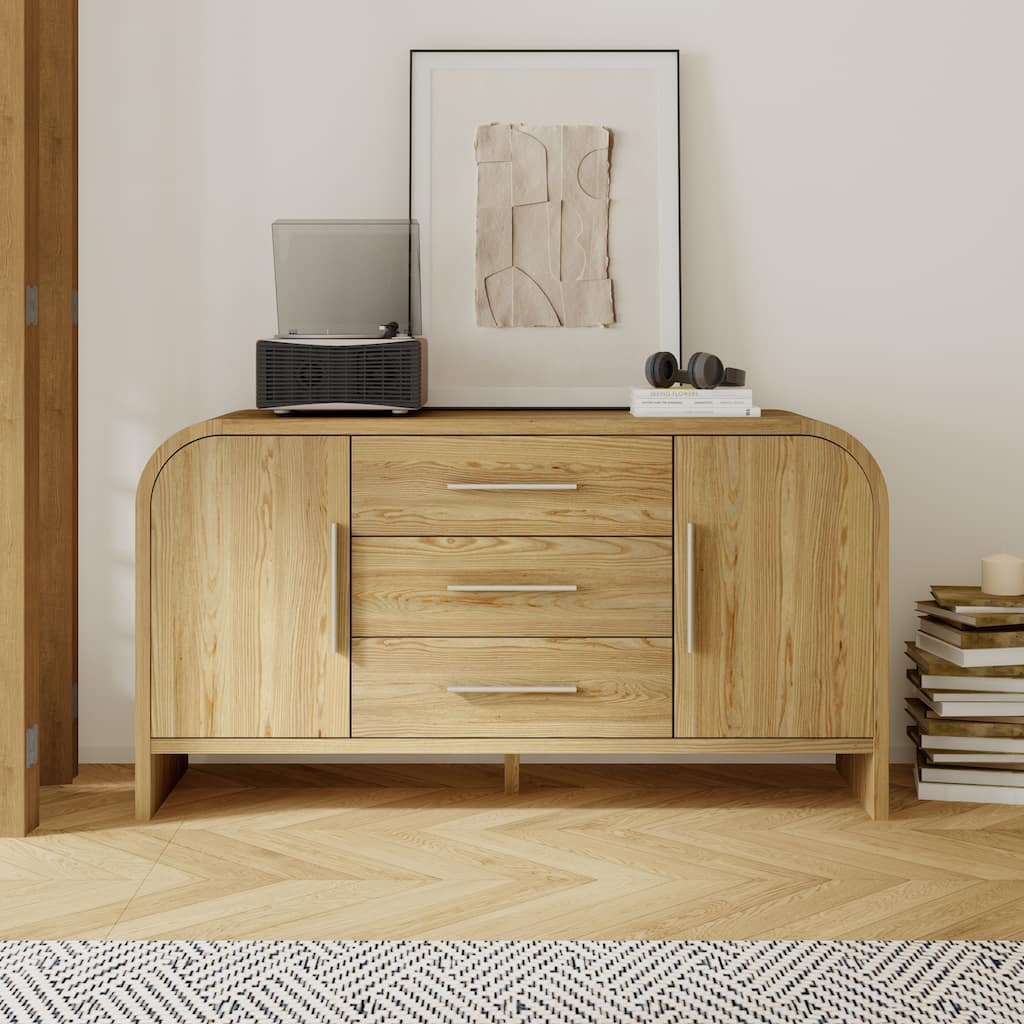 Rounded - corner Storage Cabinet: Light Wood Finish with a Soft - edged Design for Ample Storage