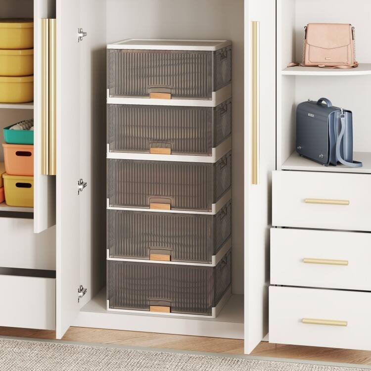 White-Brown PP and ABS Stackable Storage Bin with Wheels, Foldable Cubes