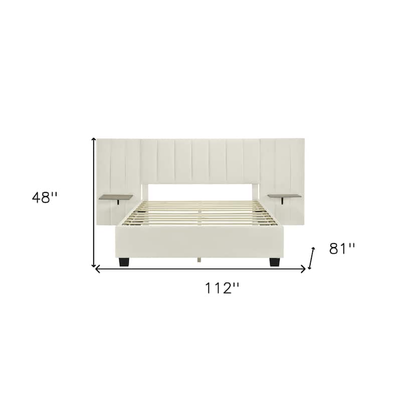 HomeRoots Beige Tufted Velvet Upholstered Queen Bed Frame