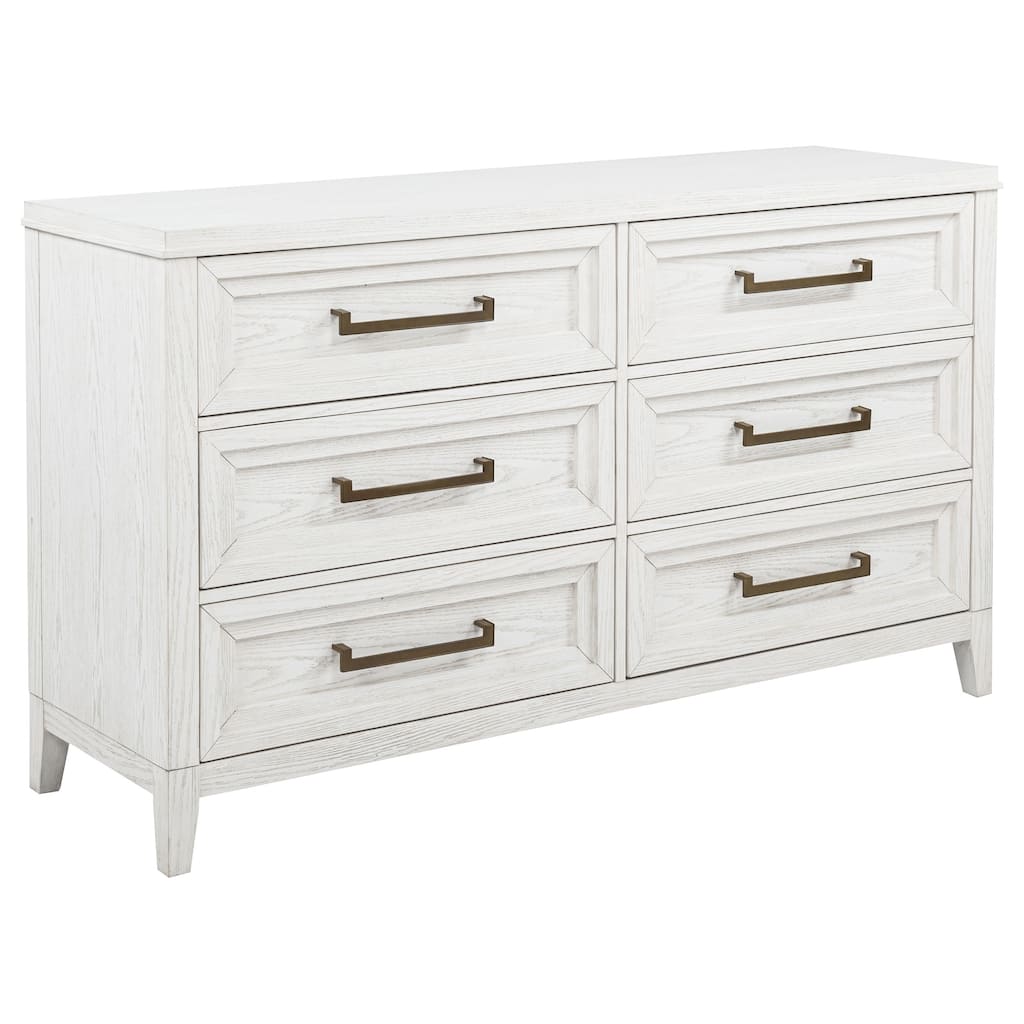 Marielle 6-drawer Dresser with Mirror Distressed White