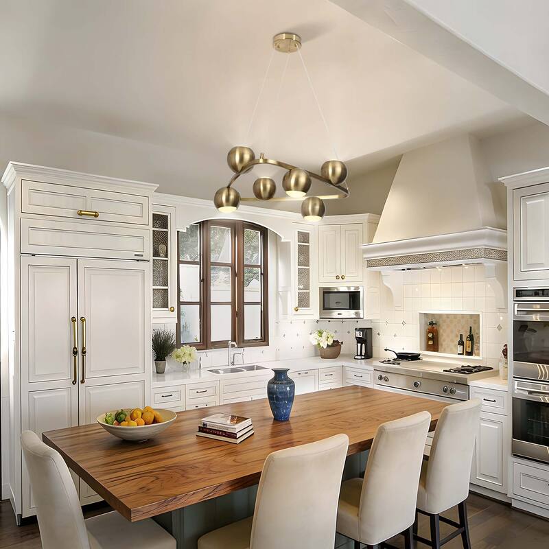 Modern Glam 6-Light Gold Brass LED Chandelier Metal Pendant Light with Dome Shades