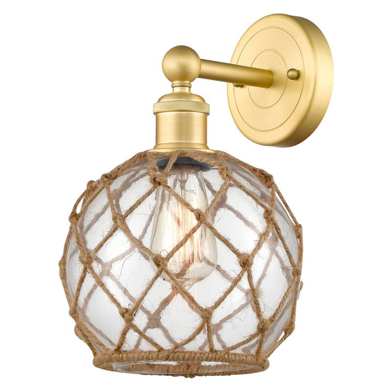 Innovations Lighting Endless Possibilities Edison - Farmhouse Rope - 1 Light 8" Sconce - Clear Glass with Brown Rope/Satin Gold