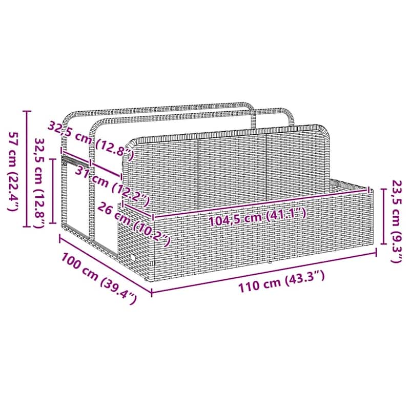 vidaXL Poolside Float Storage Beige/Black/Grey PE Rattan - 39.4 x 43.3 x 22.4