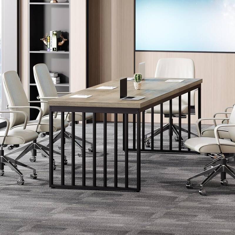 6.56 ft Industrial Conference Table, Rectangular Meeting Table for Seminar, Business & Negotiation