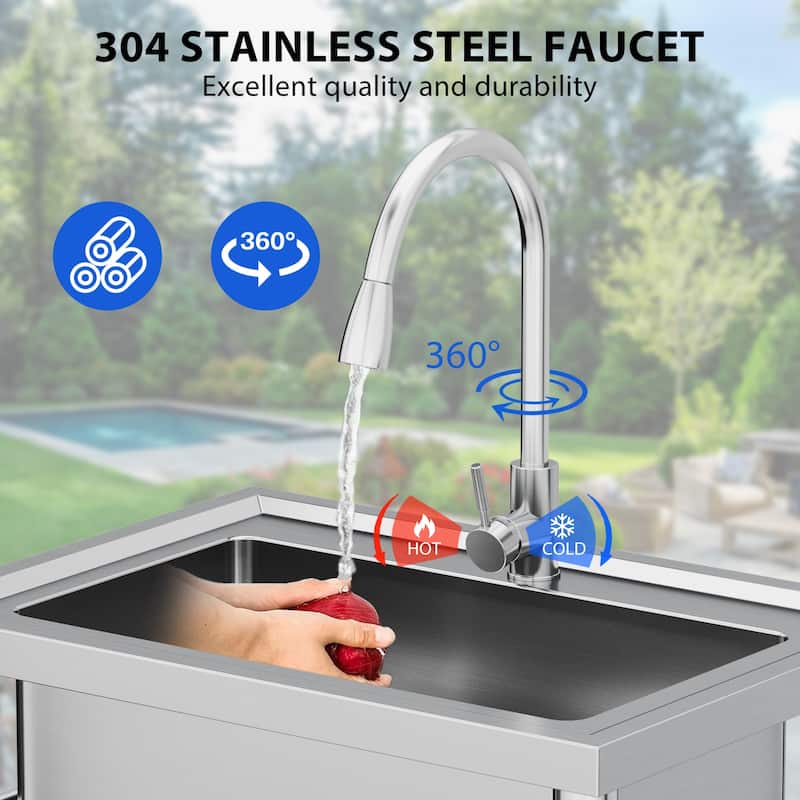 28"x20"x34" Single Bowl Stainless Steel Utility Sink with Pull-Out Faucet