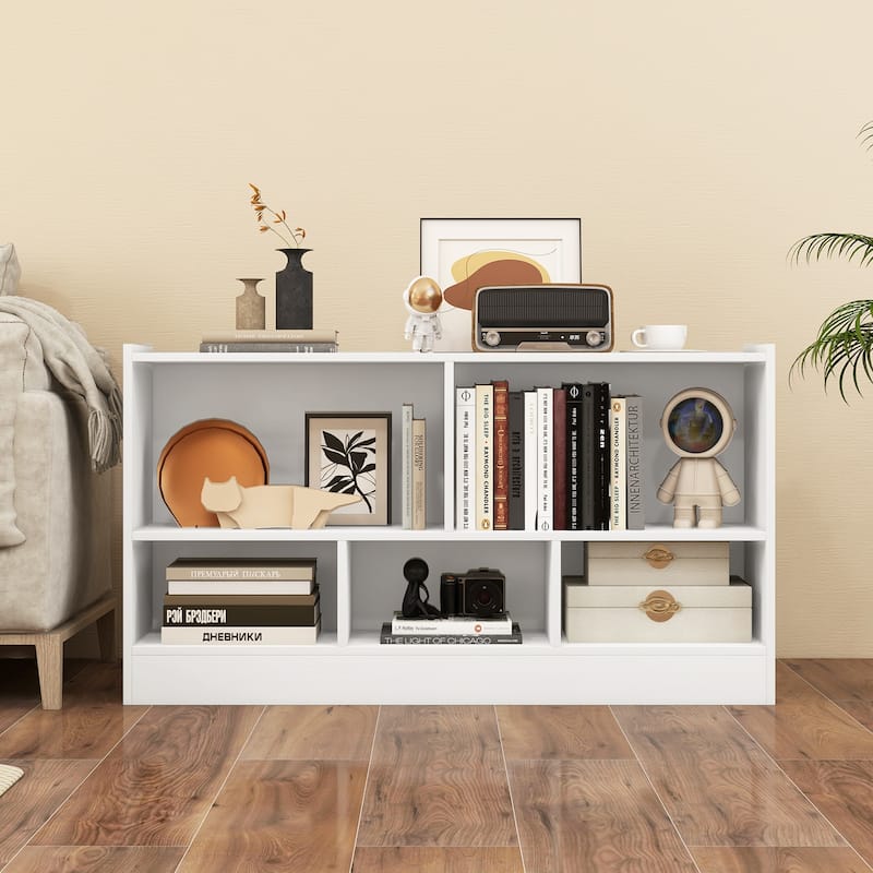 Kids Storage Cabinet with 5 Cubes and Display Shelf Bookcase Organizer for Bedroom and Playroom - 44" x 12" x 24" (L x W x H)