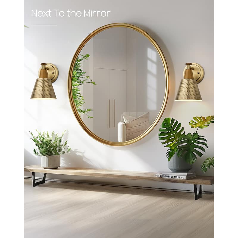 Modern Bathroom Vanity Light, Hammered Metal Shade - 1 Pack - Brass-1Light