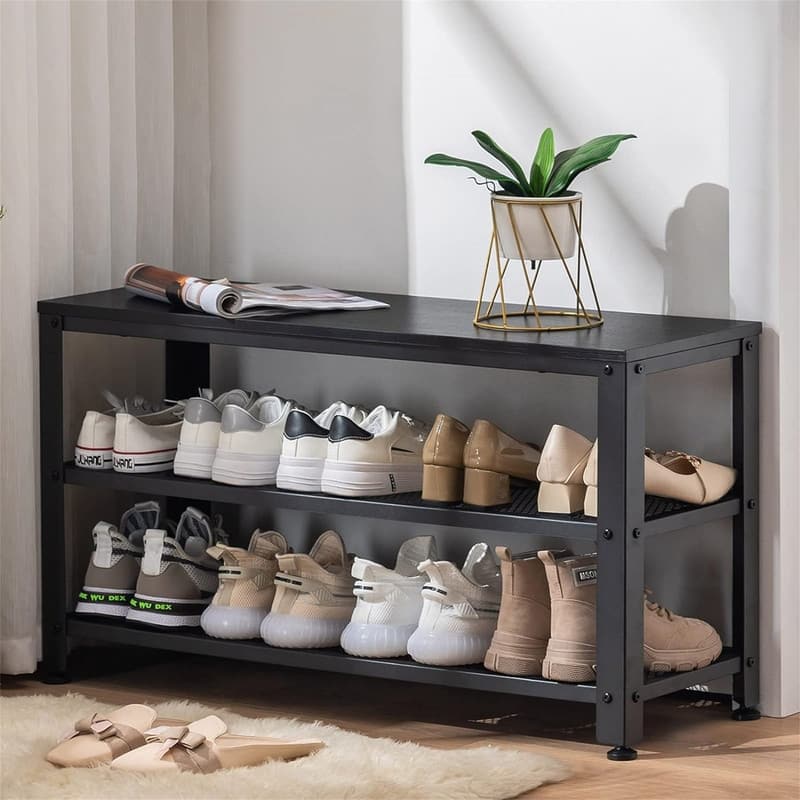 Shoe Rack Bench, 3Tier 35.5 Inches Shoe Rack for Entryway with Long Seat - 11.8"D x 35.4"W x 19.7"H