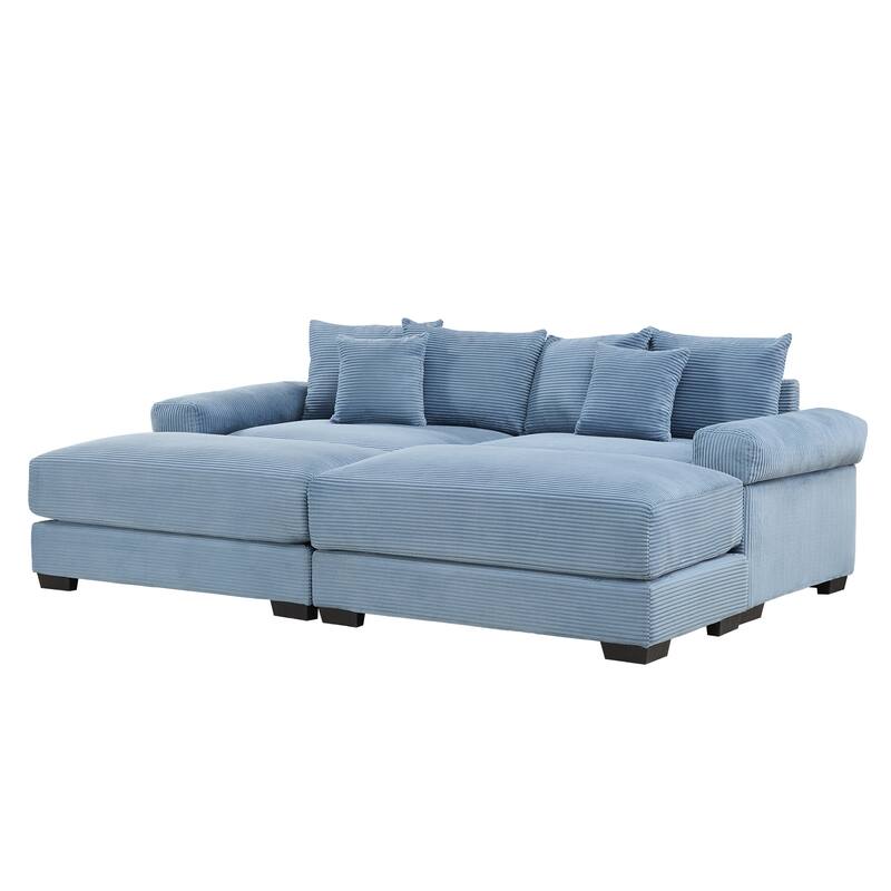 Sectional Couch with 2 Movable Ottomans, 92" Corduroy Couches for Living Room, Upholstered Sofa Couch with Deep Seat for Bedroom