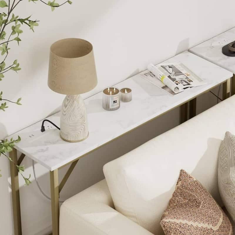 Modern Narrow Sofa Table with Charging Station