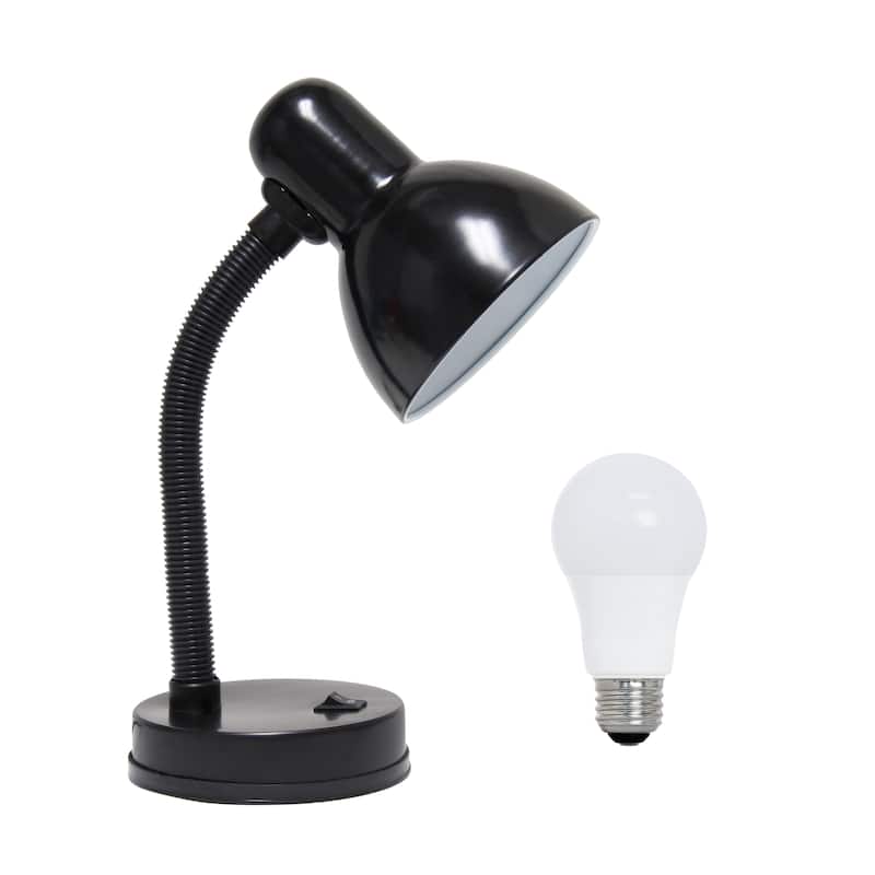 Simple Designs 14.25" Basic Metal Desk Lamp with Flexible Hose Neck, Black, With LED Bulb - Black