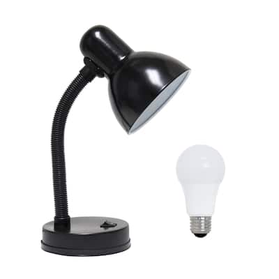 Simple Designs 14.25" Basic Metal Desk Lamp with Flexible Hose Neck, Black, With LED Bulb