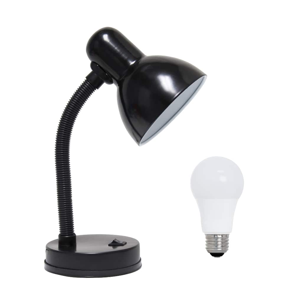Simple Designs 14.25" Basic Metal Desk Lamp with Flexible Hose Neck, Black, With LED Bulb