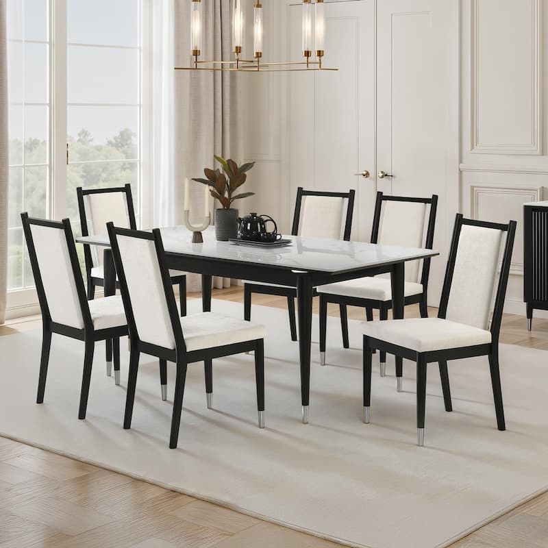Contemporaray 7pc Sleek Black White Finish Dining Set Table and Side Chairs