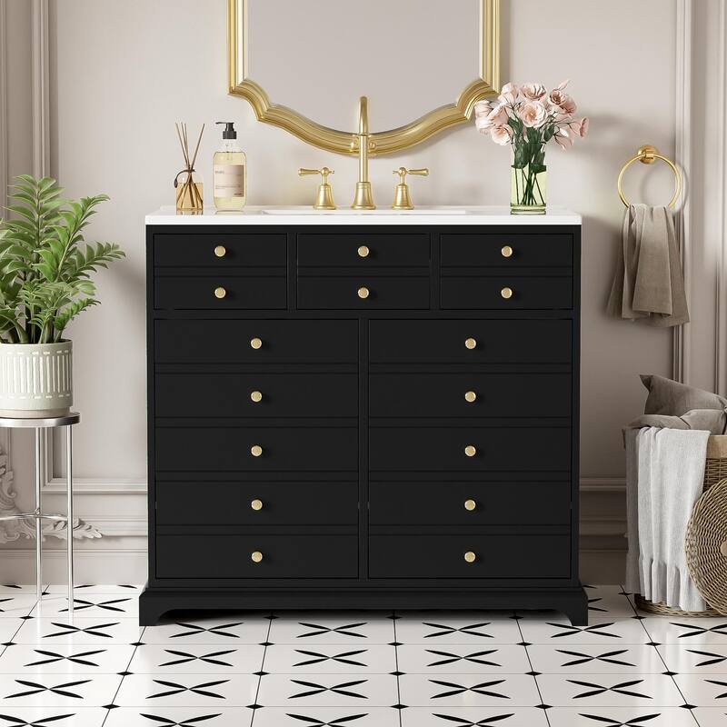 GDFStudio - Bretton Modern Freestanding Bathroom Vanity with Ceramic Sink with 2 Drawers & Soft Closing Doors - 36'W - Black