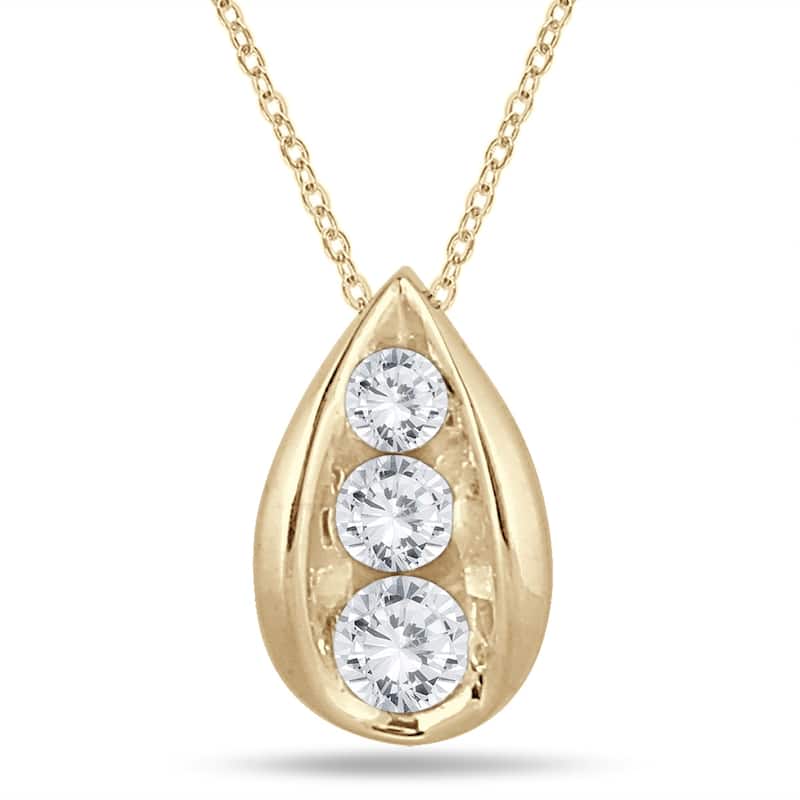 Marquee 1/2 Carat TW Three Stone Diamond Tear Drop Pendant in 14K Yellow Gold