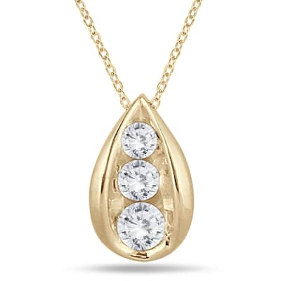 Marquee 1/2 Carat TW Three Stone Diamond Tear Drop Pendant in 14K Yellow Gold