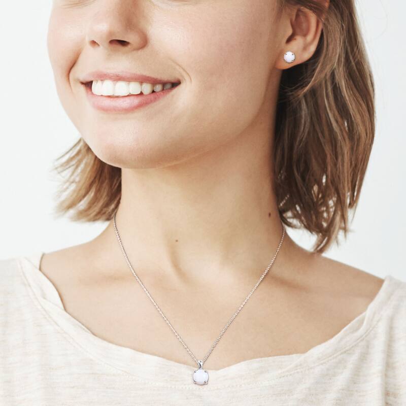 Miadora Opal Two Piece Solitaire Necklace and Earrings Set in Sterling Silver