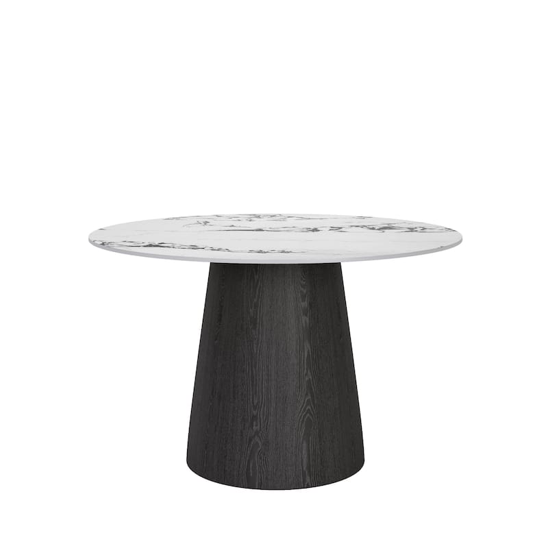 Small Round Modern Dining Table 43" Kitchen Table With Black Pedestal For 5 Person