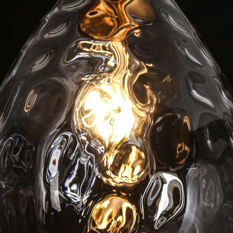 Modern 1-Light Teardrop Gold Pendant Light for Kitchen Island with Textured Glass Shade