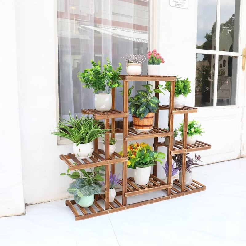 Outdoor Plant Pot Stand Flower Display Shelf Rack Home Garden 9 Pot