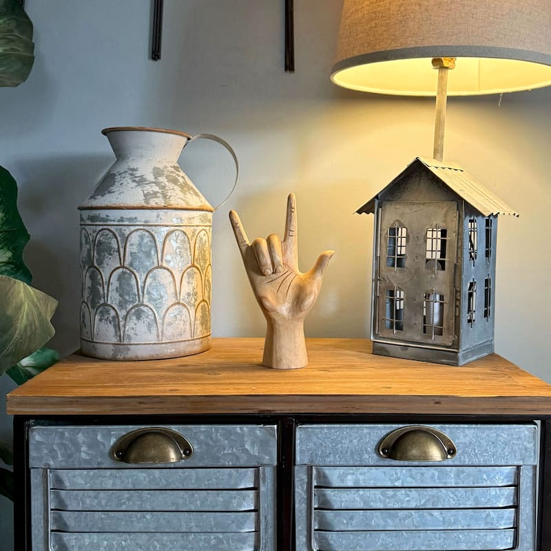 Zeckos Carved Wood Asl Sign Language I Love You Hand Gesture Statue - 7.75 X 3.25 X 2.5 inches